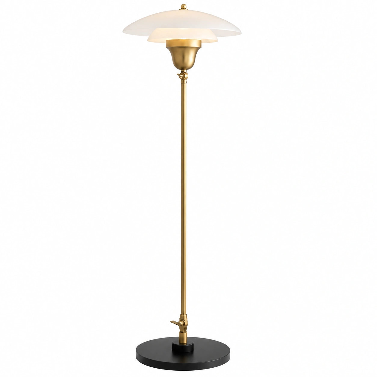 Elegante Messing-Stehleuchte mit Marmorfuß und Glas-Lampenschirm, Ø 39 x H 155 cm