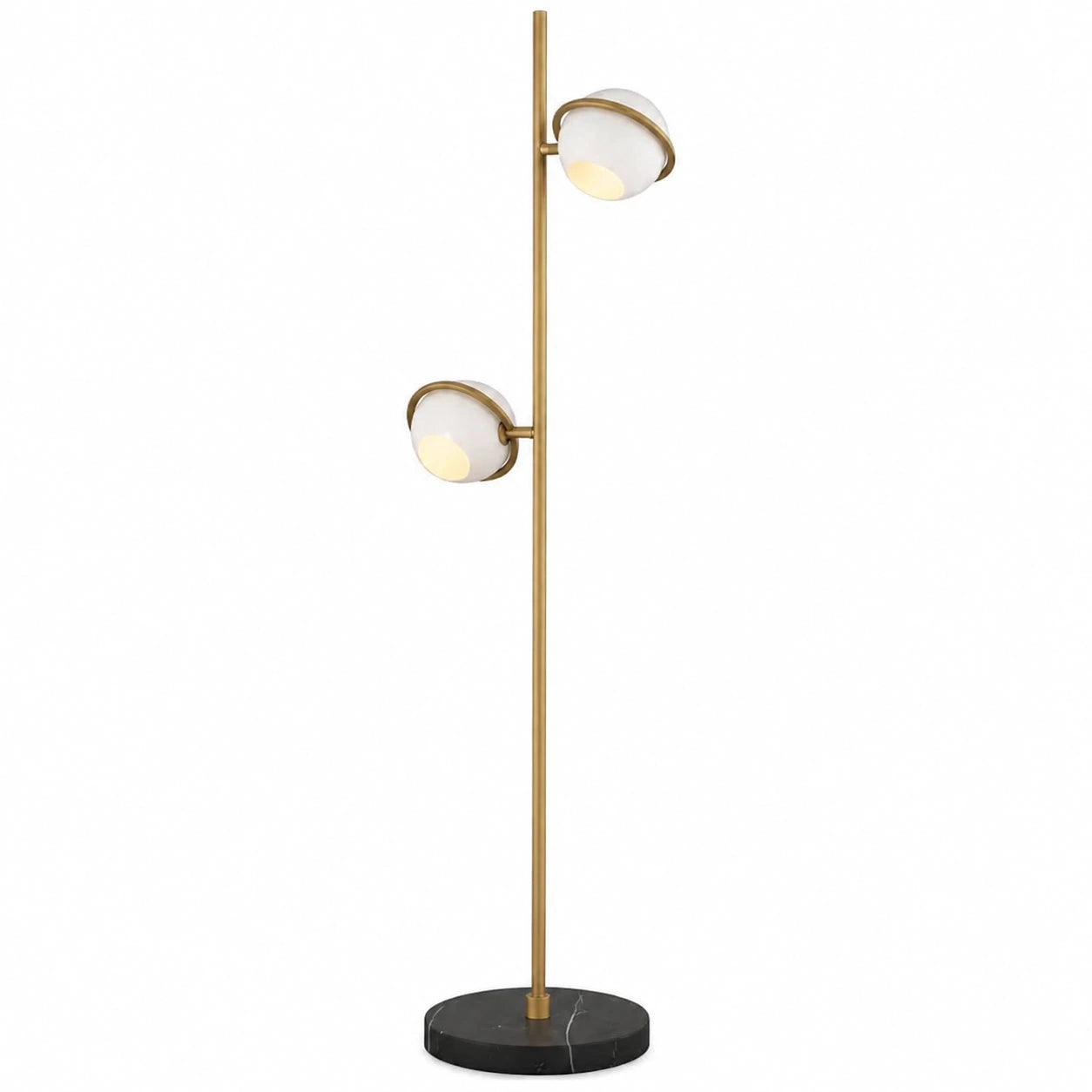 Elegante Stehleuchte aus Messing mit Marmorfuß, Ø 26 cm, H. 150 cm, Weiß/Schwarz, Flexibel schwenkbar