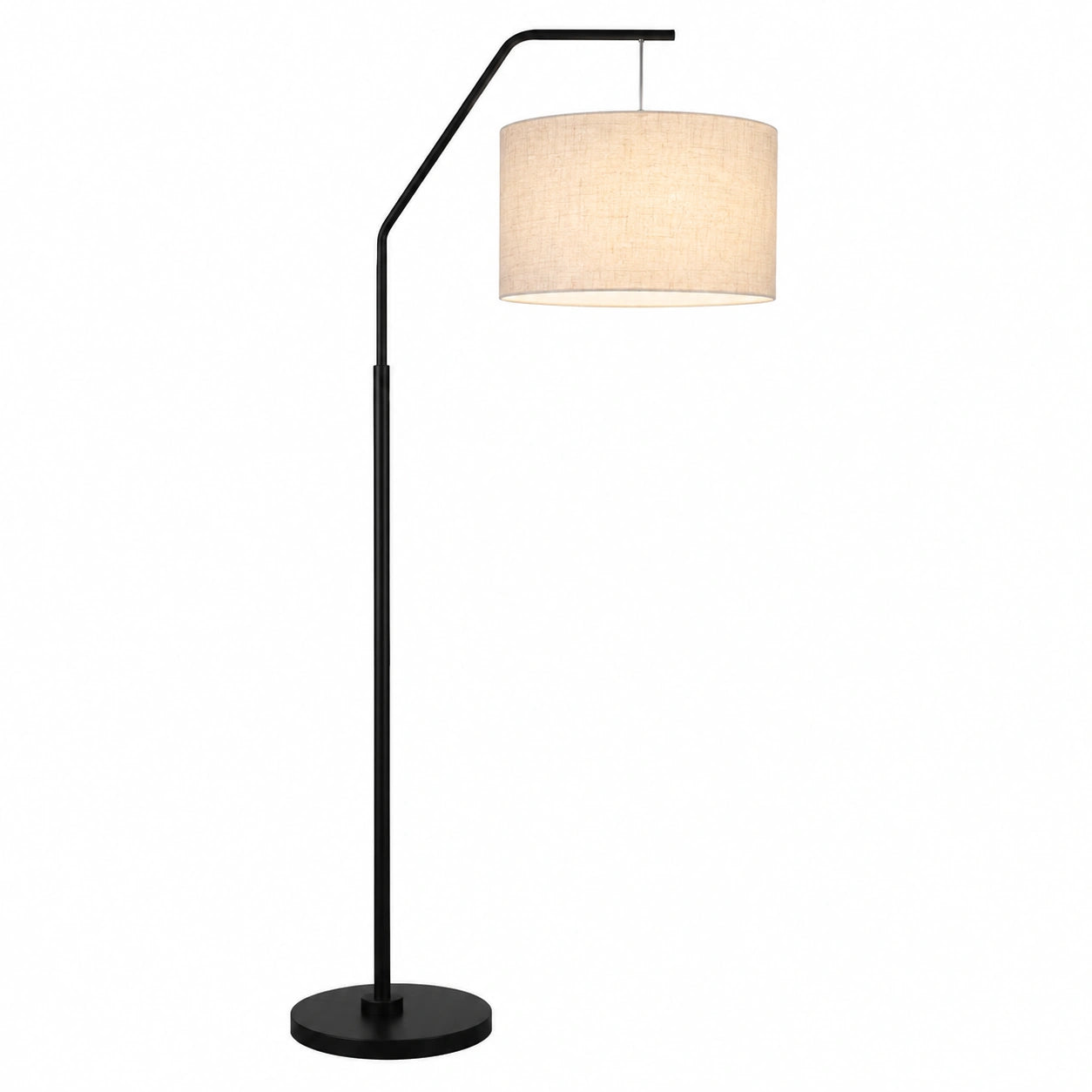 Moderner Stehlampe mit Leinenstoffschirm, Metallfuß, für Wohnzimmer und Schlafzimmer, Schwarz