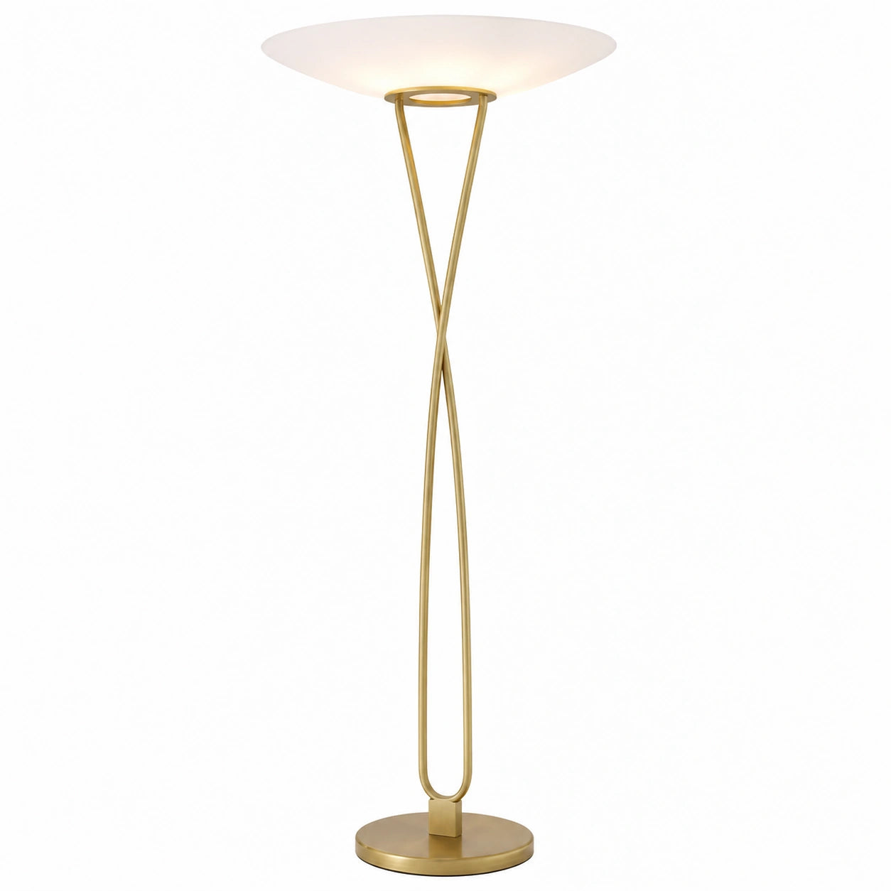 Elegante Stehleuchte aus antikem Messing mit rundem Glasschirm, Ø 69 x H 188 cm