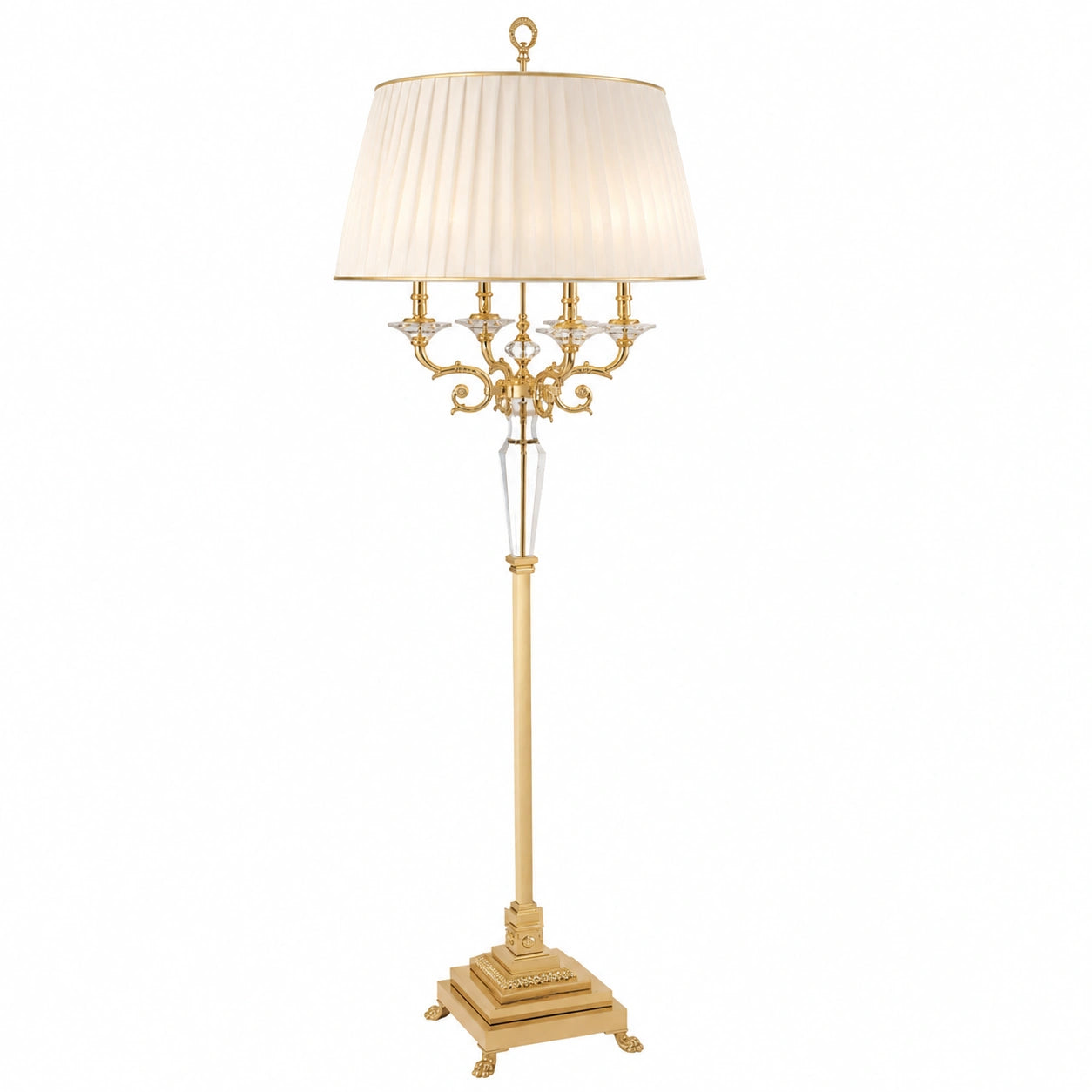 Luxuriöse Barock-Stehleuchte aus Gold und Weiß - Ø 65 x H 185 cm - Elegante Stehlampe mit Kristallglas
