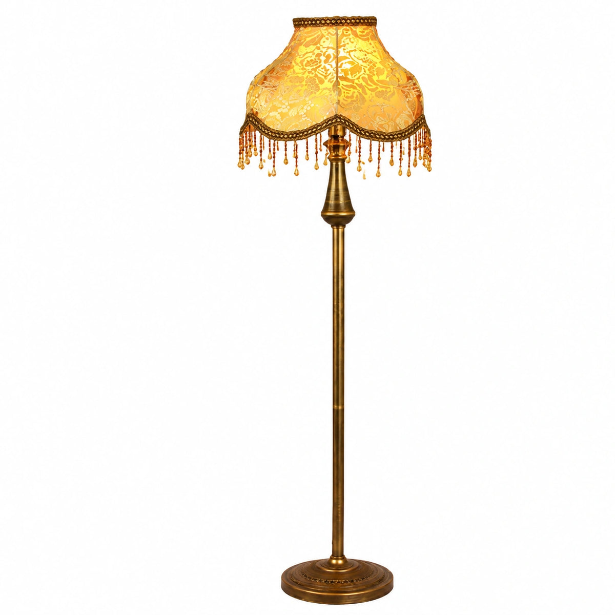 Europäische Stehlampe im Vintage-Stil, 3-fach dimmbares Design mit Stoffschirm, Gold