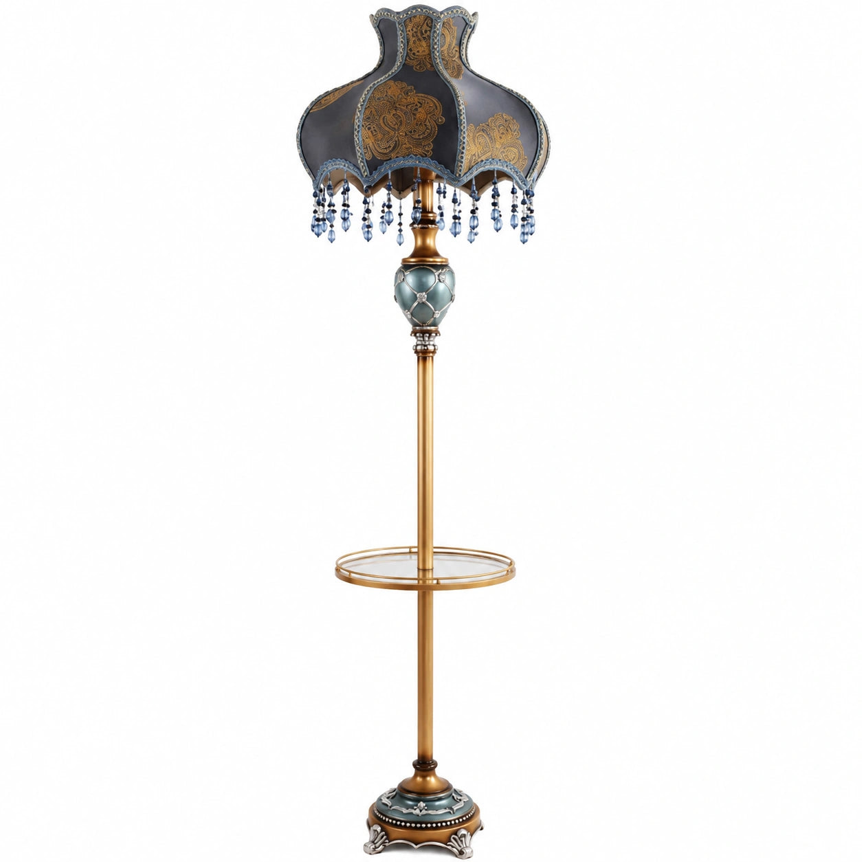 Moderne Stehlampe mit Regalen, Stoffschirm für Wohnzimmer & Schlafzimmer, platzsparendes Design, Höhe: 5,2ft