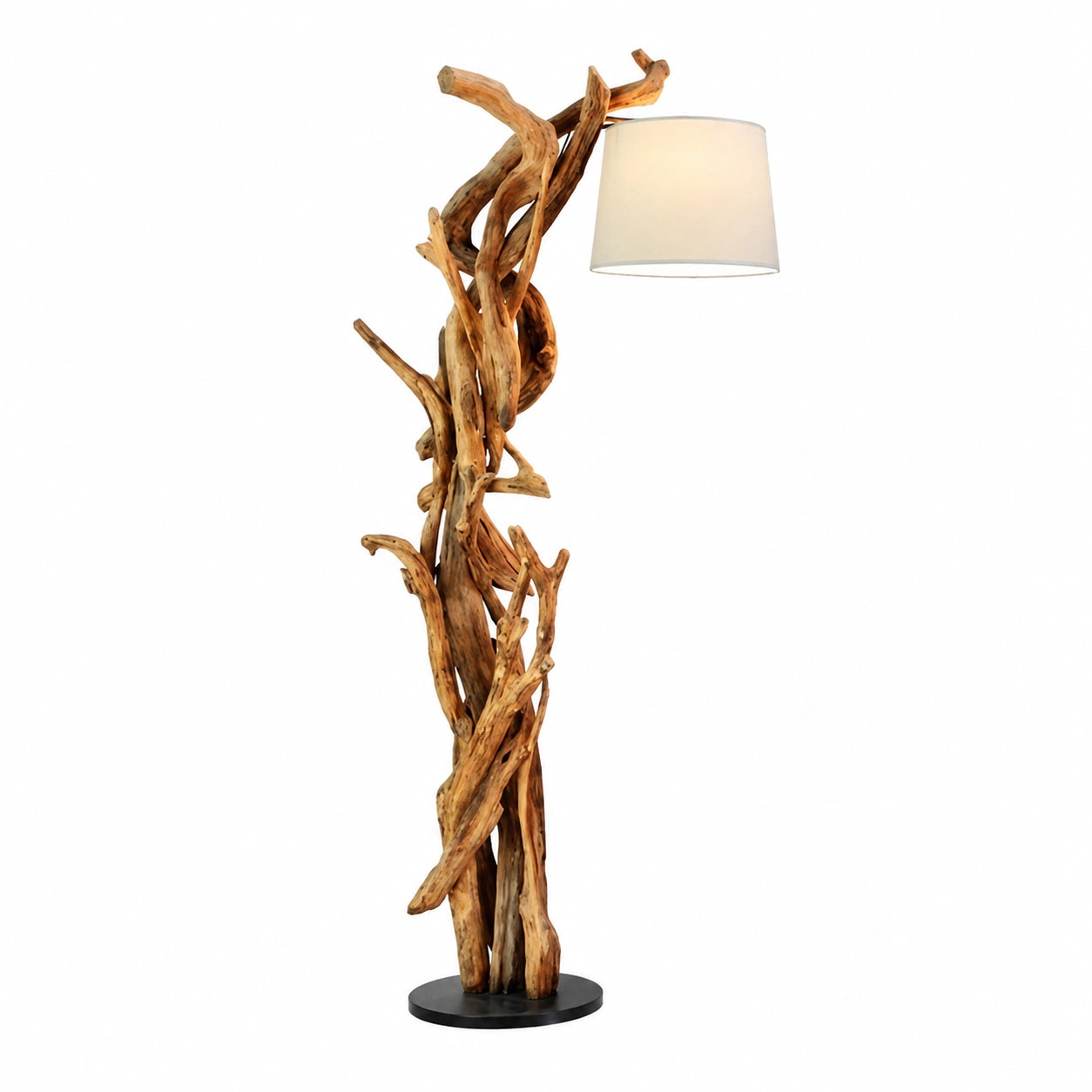 Handgefertigte Stehlampe aus Teakholz mit Leinenschirm – Einzigartiges Design für Wohnzimmer und Büro