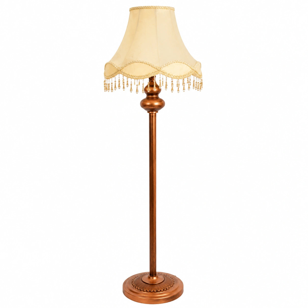 Vintage Stehlampe aus Schmiedeeisen mit Drucktastenschalter, Warmes Licht für Wohnzimmer und Schlafzimmer, Messing