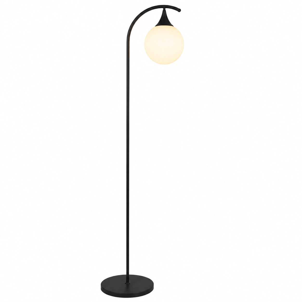 Moderne Stehlampe aus Metall mit Glaskugel-Schirm, Schwarz, für Wohnzimmer und Schlafzimmer