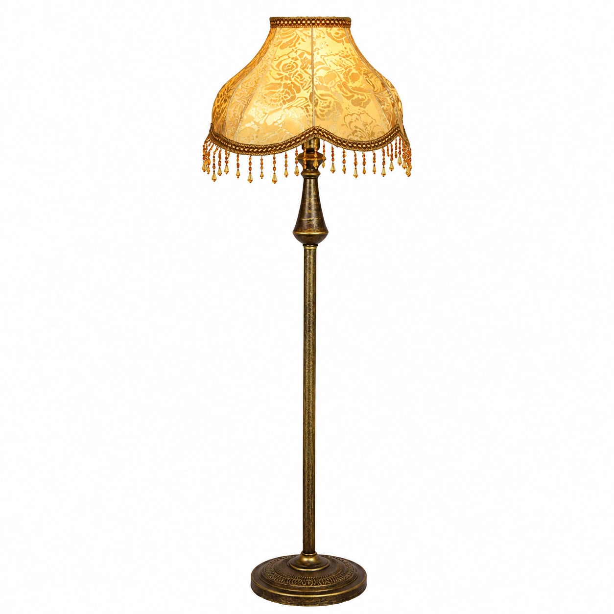 Vintage Stehlampe im europäischen Stil, dreifach dimmbar mit Stoffschirm, Schwarz, ideal für warme Wohnambiente