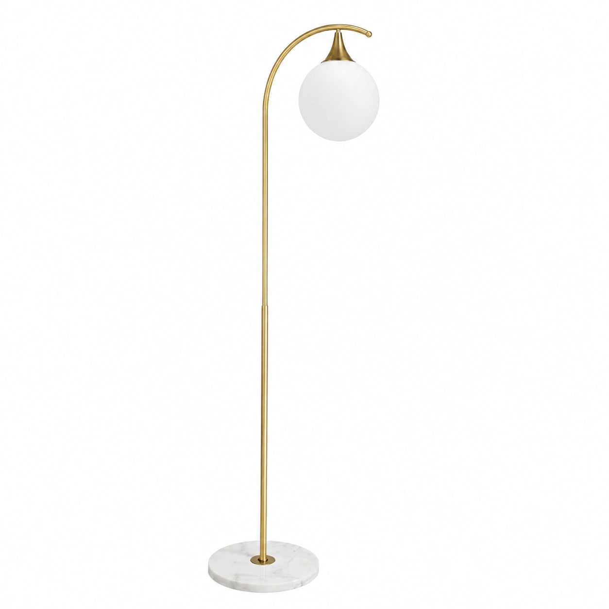Moderne Stehlampe aus Metall mit Glaskugel, Gold