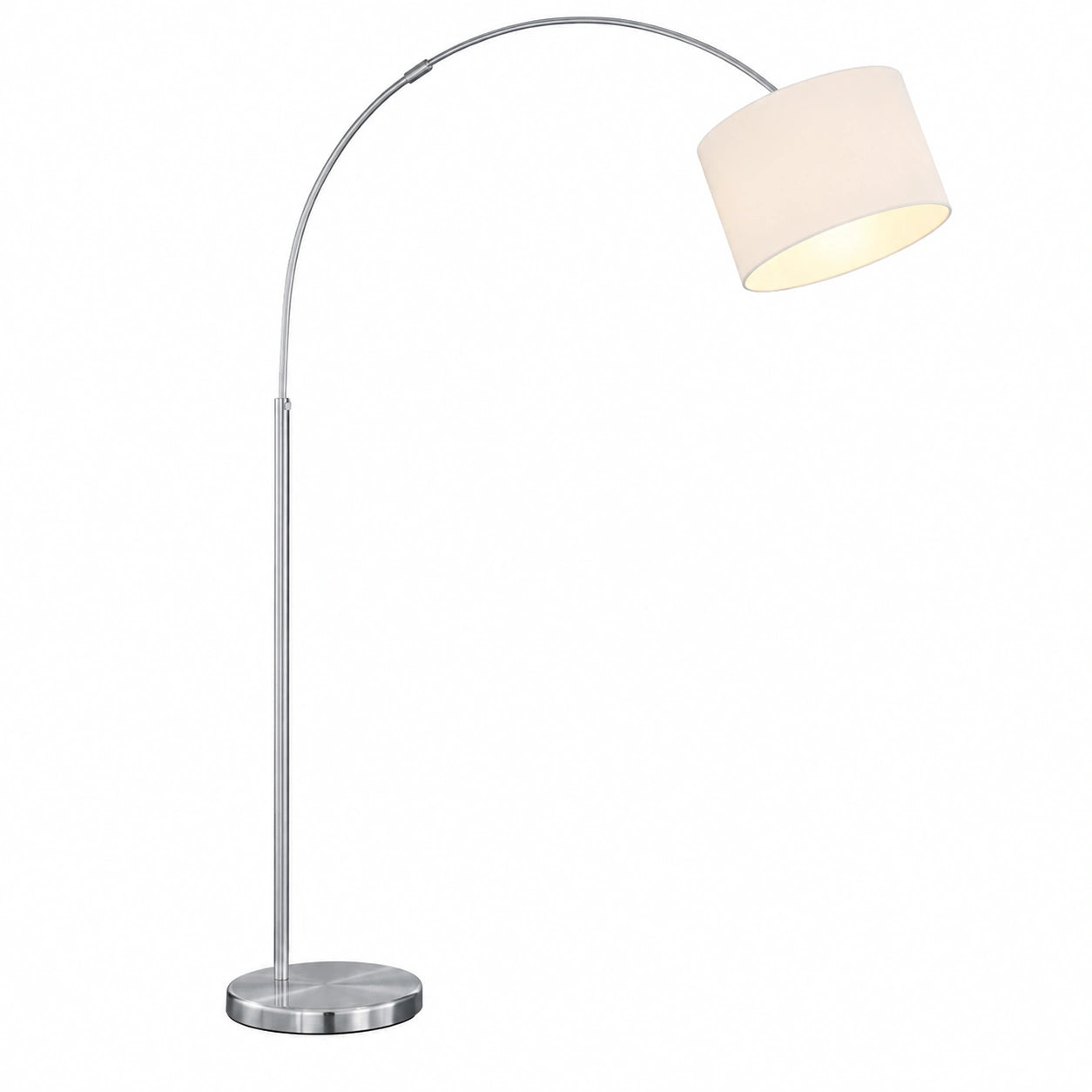 Verstellbare Bogenlampe mit weißem Stoffschirm, Höhe bis 215 cm