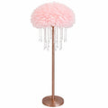 Elegante Stehlampe mit Federn und Kristallen – 149 cm hoch, Metallfuß
