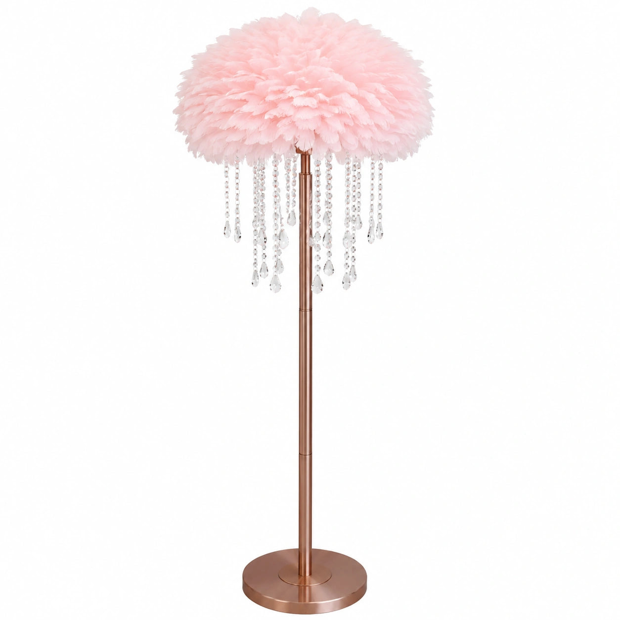 Elegante Stehlampe mit Federn und Kristallen – 149 cm hoch, Metallfuß