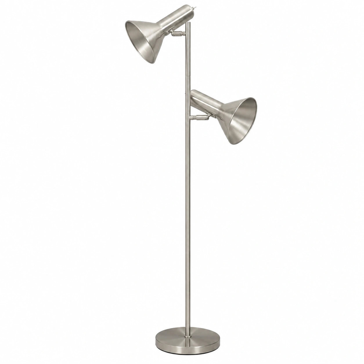 Retro Stehlampe E27, 2-flammig, Höhe 161cm, Industrial Metall Design, geeignet für Wohnzimmer, Schlafzimmer & Büro, Nickel