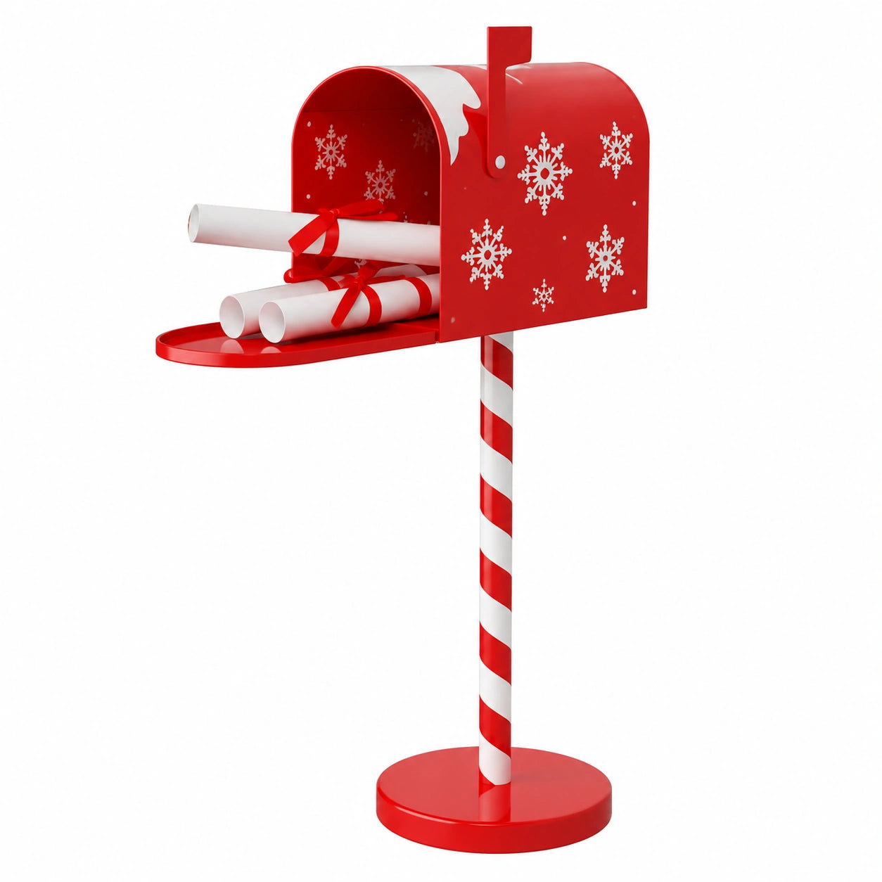 Weihnachtlicher Briefkasten mit Lampe, Frontöffnung und Fach für Süßigkeiten, Weiß-Rot