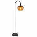 Moderne LED Stehleuchte aus Glas und Kupfer, gebogenes Design, E27 Fassung, warmweißes Licht, Höhe 150 cm