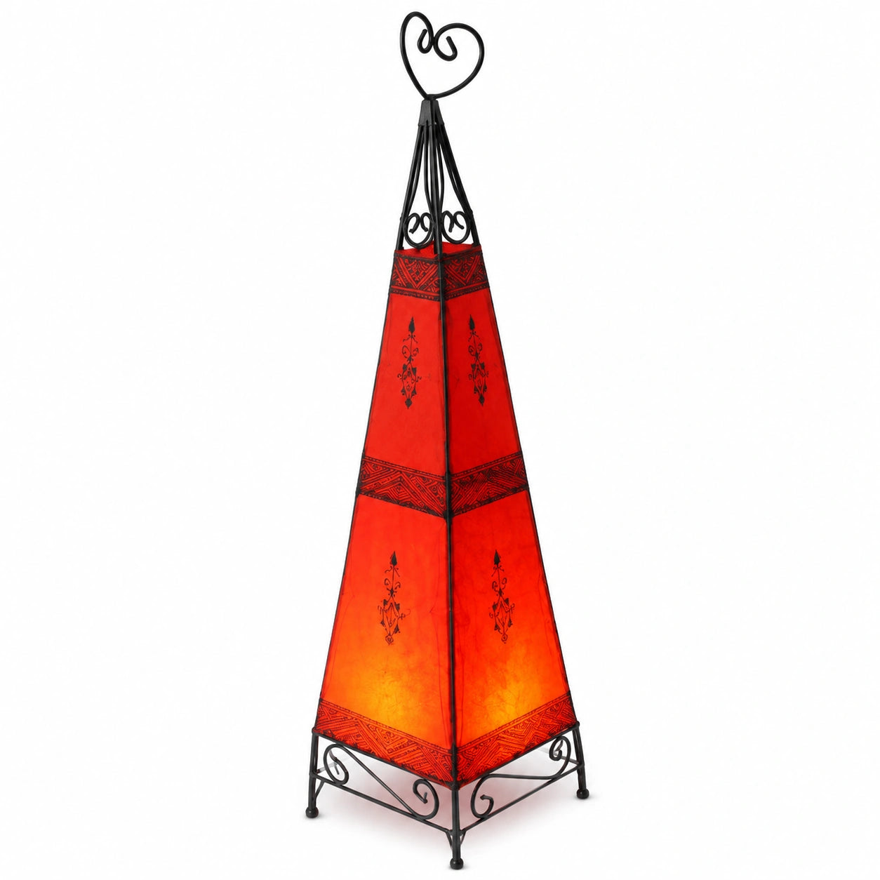 Handgefertigte Orientalische Stehleuchte Alia aus Leder, 100cm, Rote Marokkanische Bodenlampe mit Metallrahmen