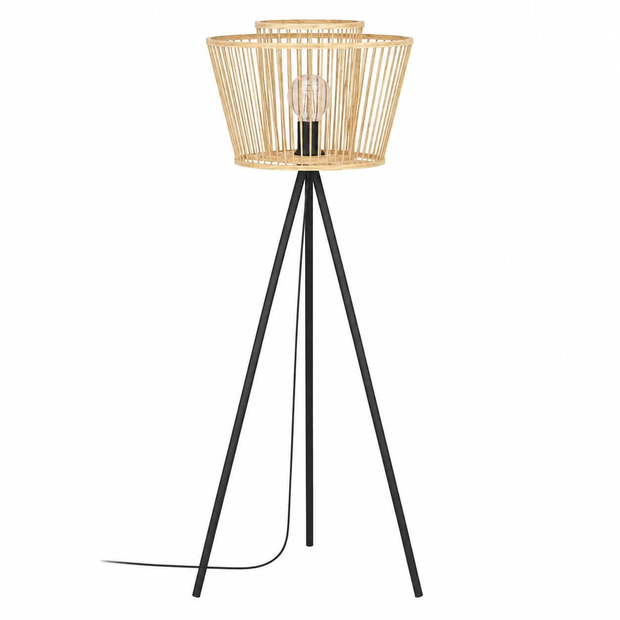 EGLO Dreibein Stehleuchte Hykeham, Holz und Metall, Boho-Design, E27 Sockel, für Wohnzimmer