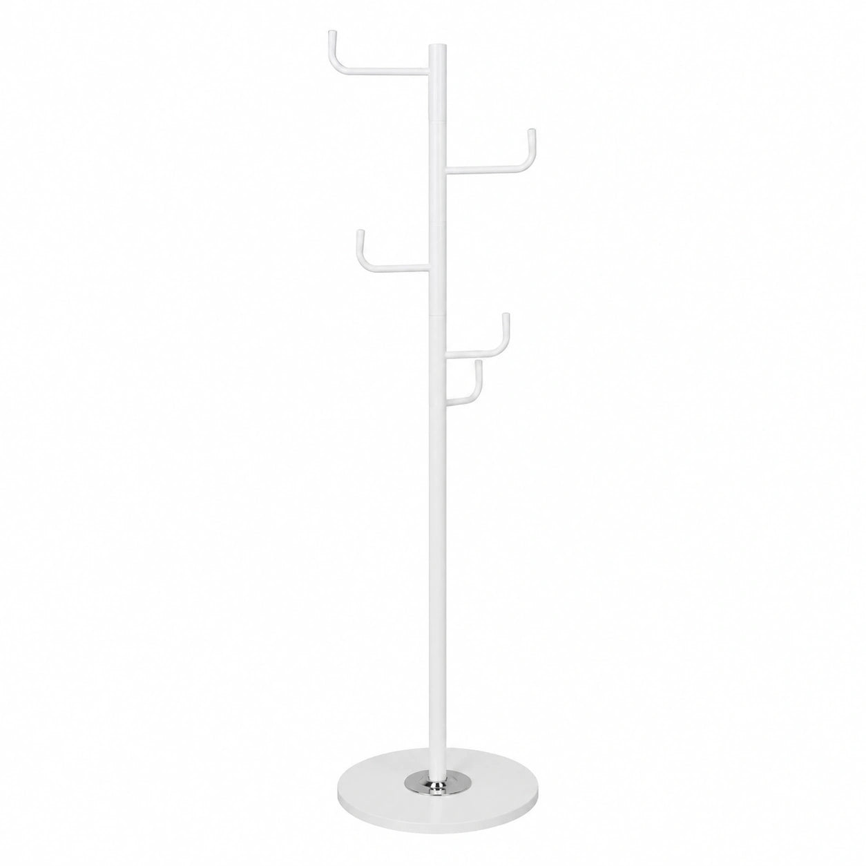 BAKAJI Modern Kleiderständer aus Metall mit Marmorboden, 6 Haken, 38x38x76cm, Weiß