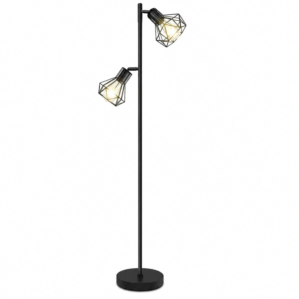 Industrielle Stehlampe aus Metall, 2-flammig, E27, für Wohnzimmer & Büro, 160 cm, Schwarz