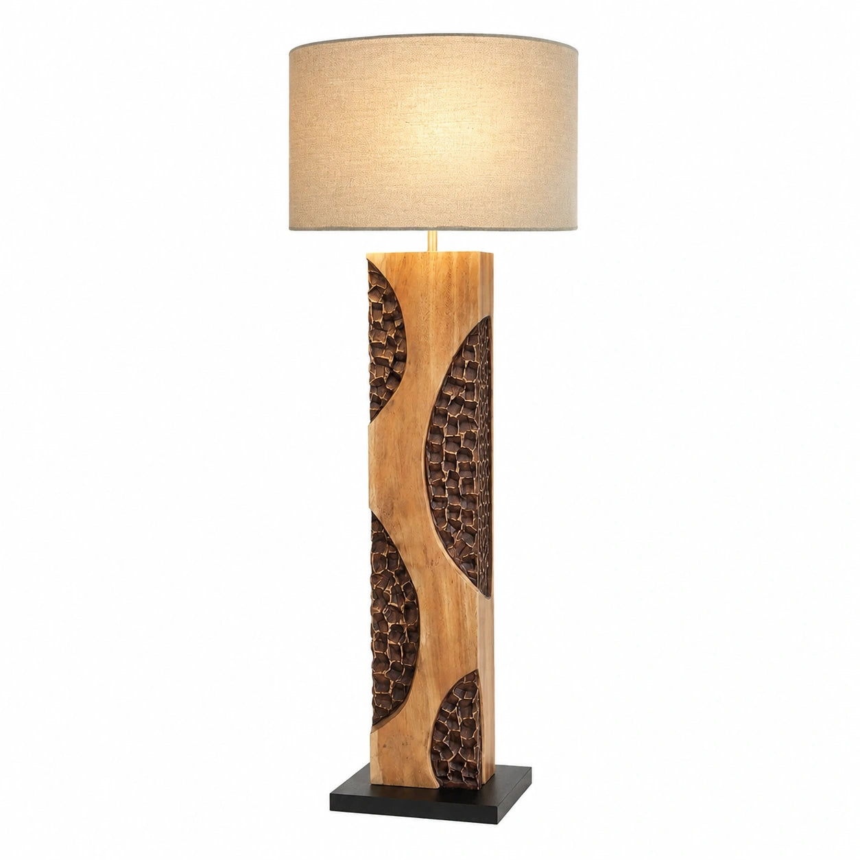 Bressmer AMAZONIA Stehlampe aus Treibholz, 170 cm, Akazienholz, Leinen Schirm, natürliche Beleuchtung für Wohnzimmer & Schlafzimmer